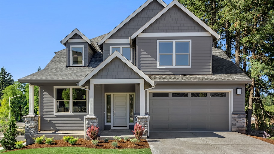 grey suburban house with porch